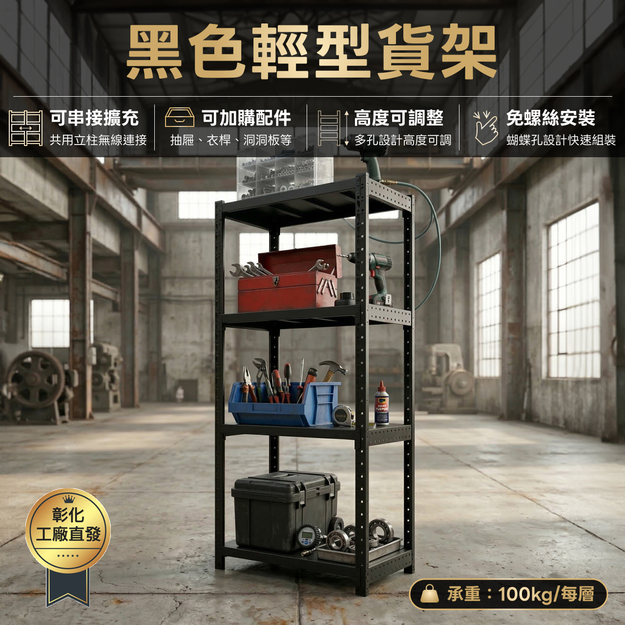 0.8m 輕倉貨架可自由串接，高載重、方便理貨、適合網拍賣家、家庭倉庫收納、越串越省CP值爆表！